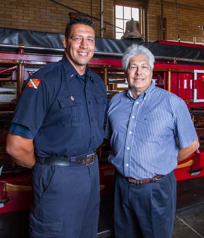 Toledo Fire & Rescue Department Lt. Greg Segura and his father retired Pvt. Michael Segura. Michael's twin brother Alfred Segura is a retired Toledo Police officer and their younger brother Anthony Segura is also a Toledo firefighter. Toledo Free Press Photo by Christie Materni
