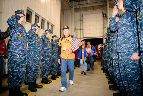 Navy veteran Kent Greenlese of Walbridge arrives home on the final Northwest Ohio Honor Flight on Oct. 29. Toledo Free Press Photo by Jeff Harris